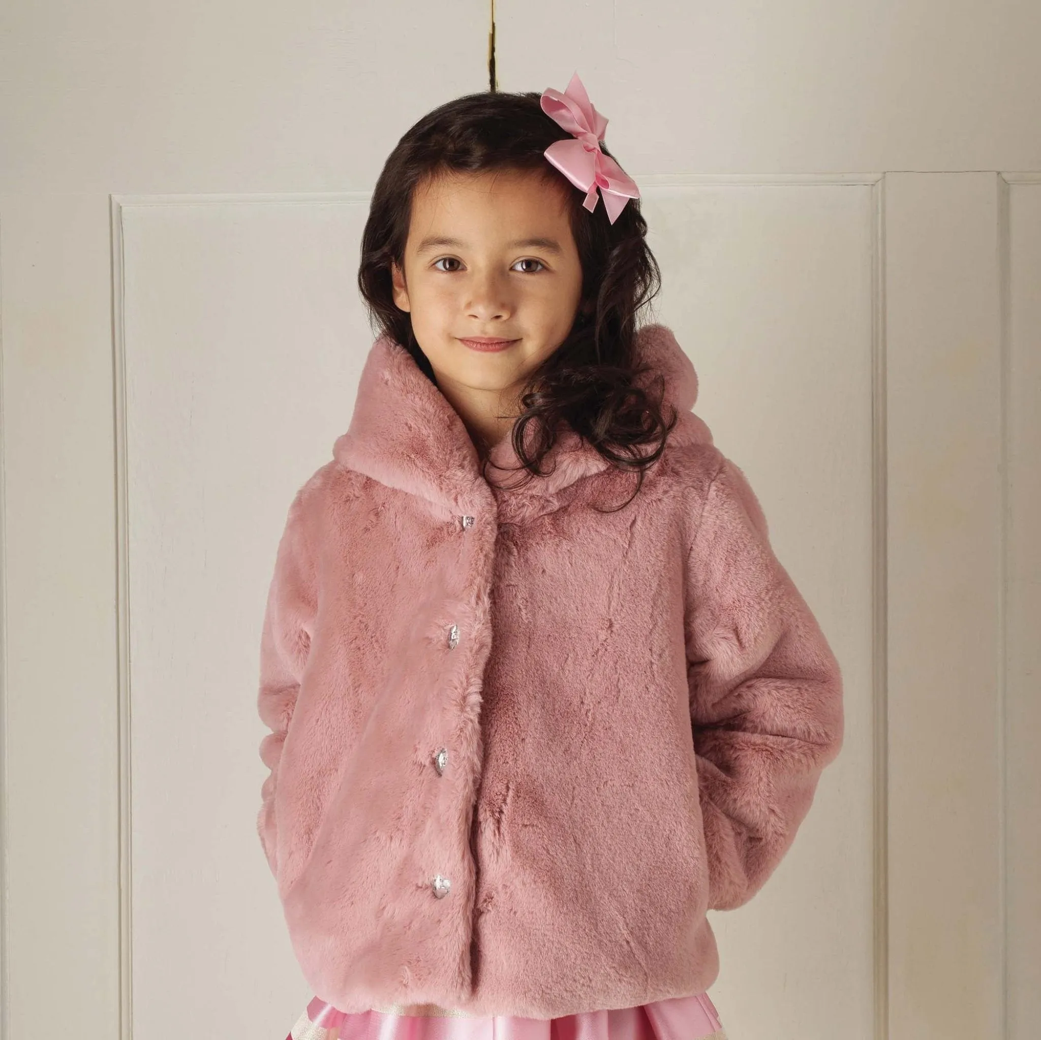 Girls Pink Faux Fur Coat