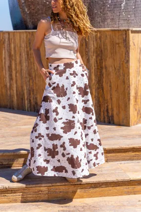 GNS Woman Brown Self-patterned Gabardine High Waist Flared Skirt BST700-3556 - Claremont