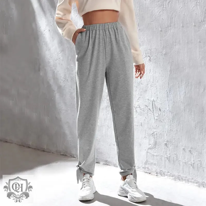 Gray Ankle Tied Sweatpants