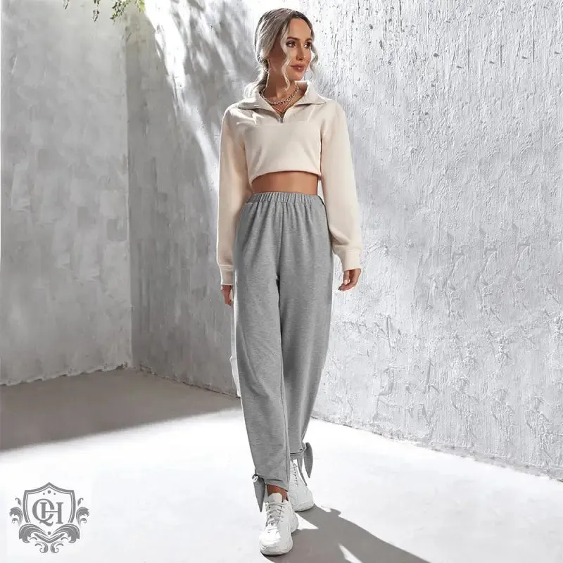 Gray Ankle Tied Sweatpants