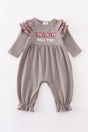 Grey Roll Tide Embroidery Girl Ruffle Romper