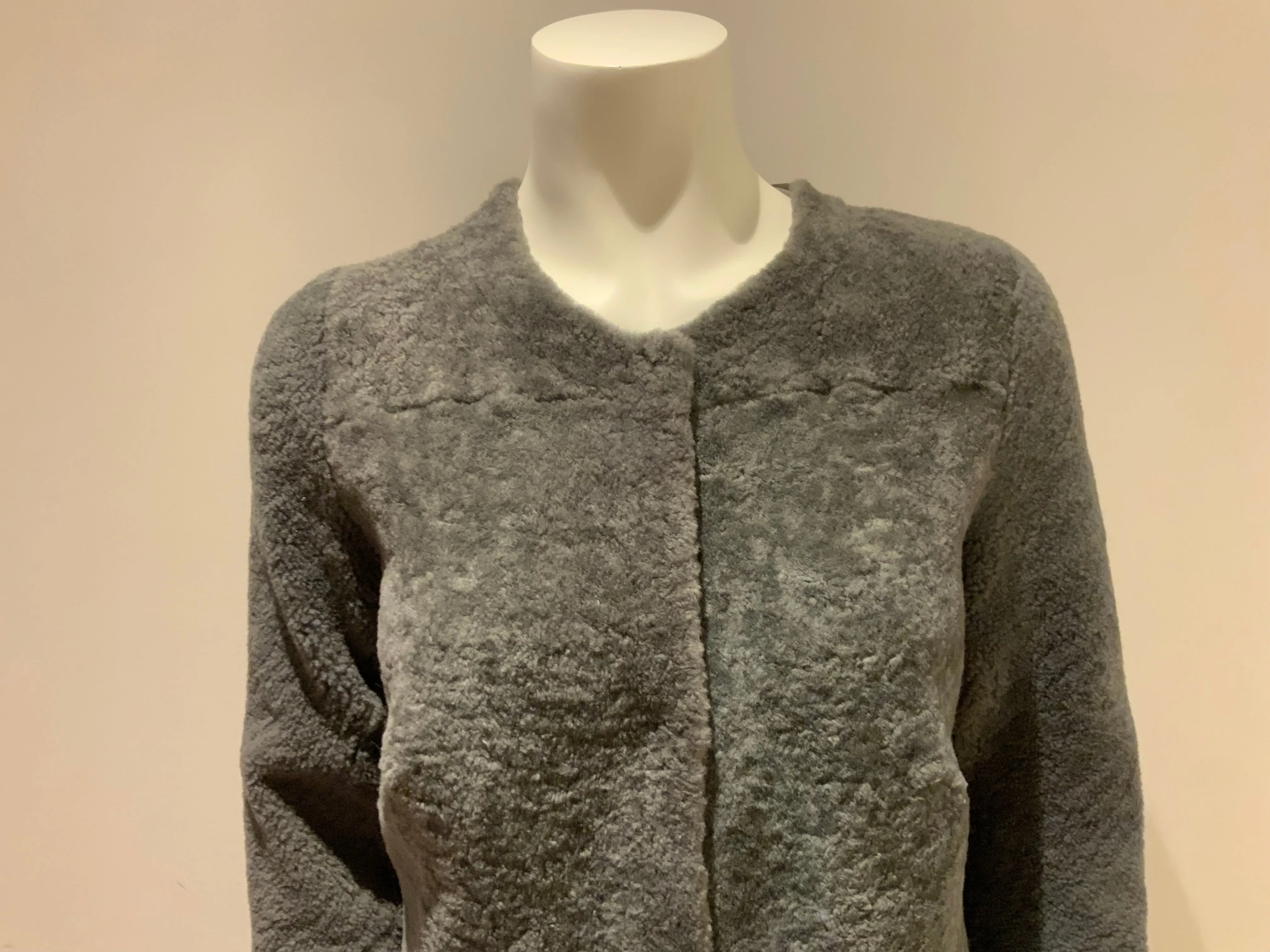 Grey shearling coat with grey mink pockets fur Size XS ladies