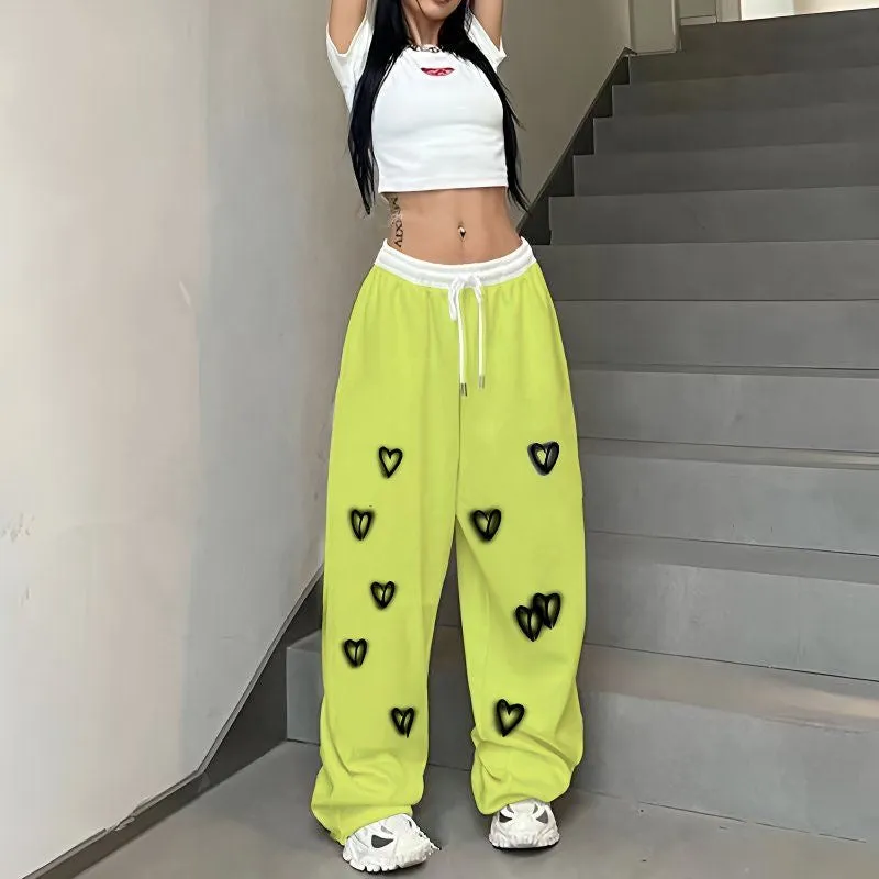 Hip-Hop Street Dance Loose-Fit Hiphop Sweatpants, High-Waisted Casual Sports Pants, Jazz Dance Drawstring Straight-Leg Wide-Leg Trousers
