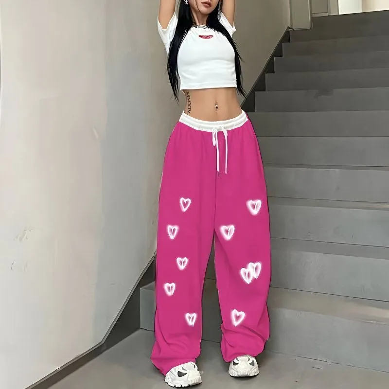 Hip-Hop Street Dance Loose-Fit Hiphop Sweatpants, High-Waisted Casual Sports Pants, Jazz Dance Drawstring Straight-Leg Wide-Leg Trousers