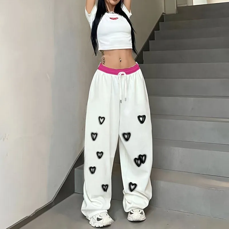 Hip-Hop Street Dance Loose-Fit Hiphop Sweatpants, High-Waisted Casual Sports Pants, Jazz Dance Drawstring Straight-Leg Wide-Leg Trousers