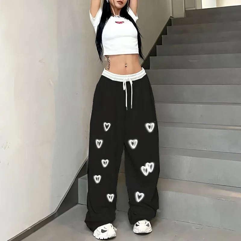 Hip-Hop Street Dance Loose-Fit Hiphop Sweatpants, High-Waisted Casual Sports Pants, Jazz Dance Drawstring Straight-Leg Wide-Leg Trousers