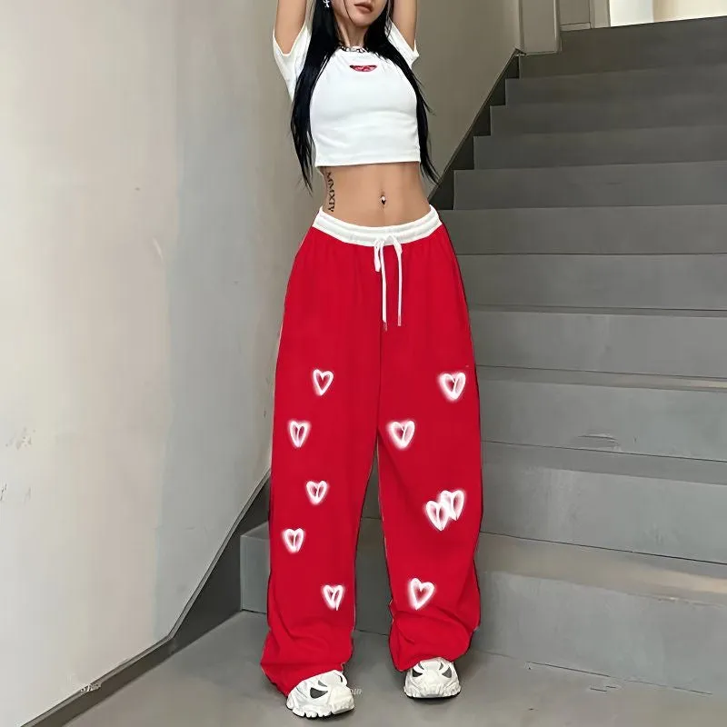 Hip-Hop Street Dance Loose-Fit Hiphop Sweatpants, High-Waisted Casual Sports Pants, Jazz Dance Drawstring Straight-Leg Wide-Leg Trousers