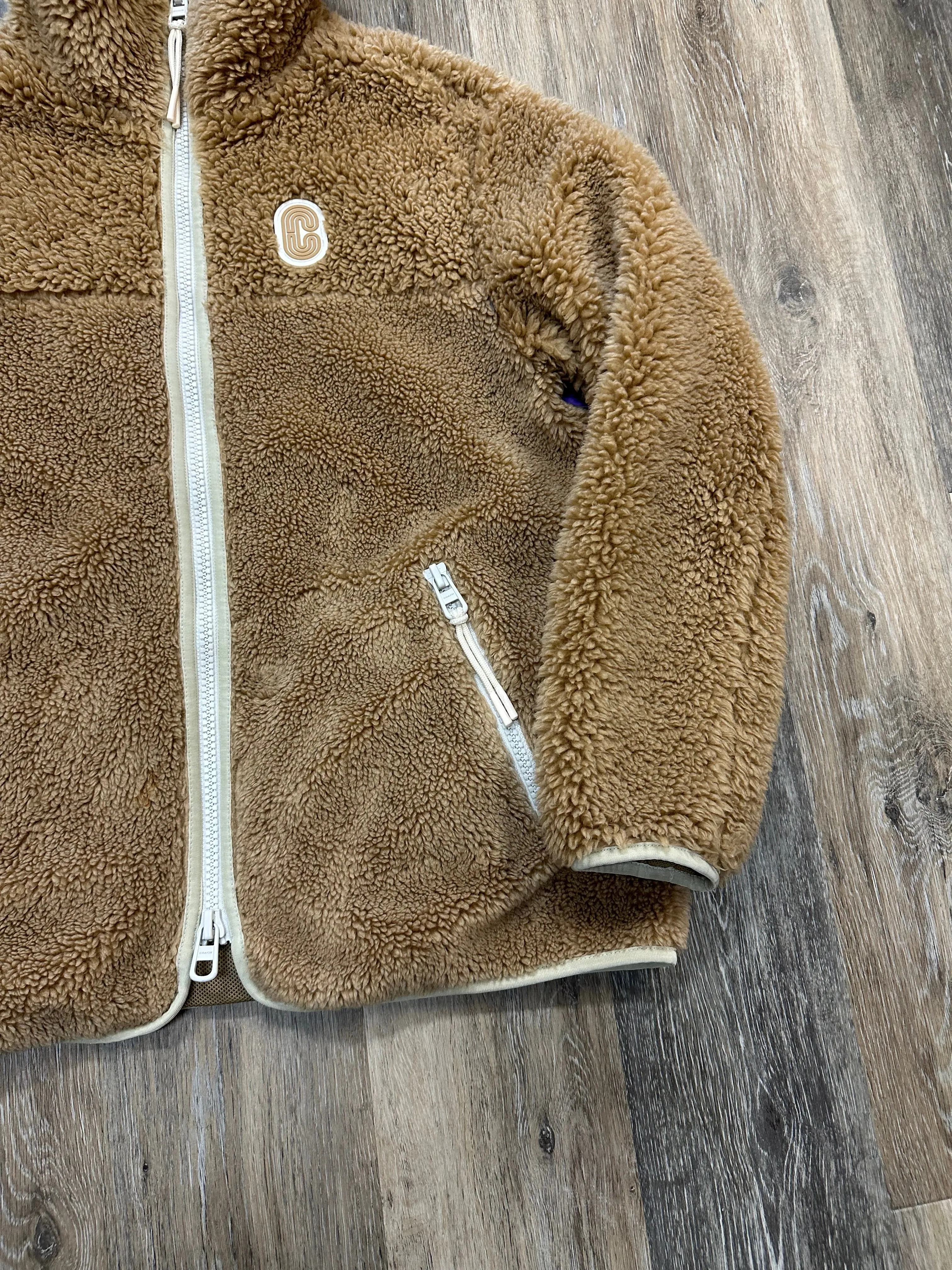Jacket Designer By Coach In Tan, Size: M
