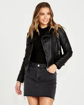 Jovie Cropped Biker Jacket - Black