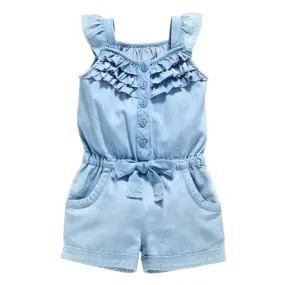 Kids Girls Denim Blue Cotton Romper