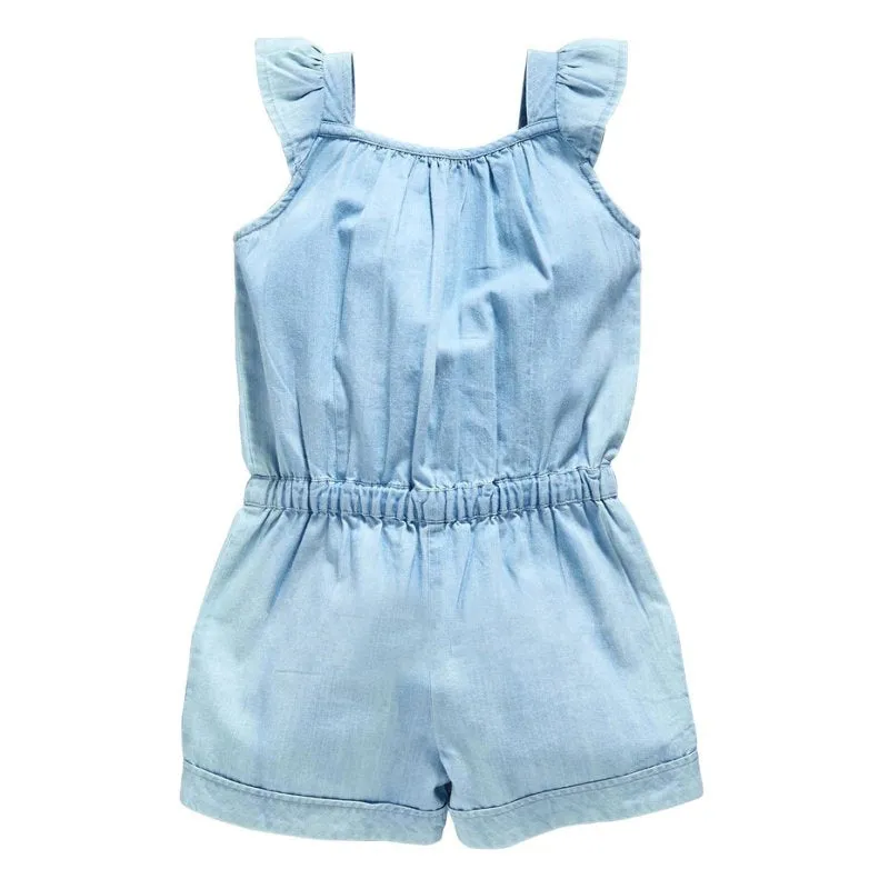 Kids Girls Denim Blue Cotton Romper