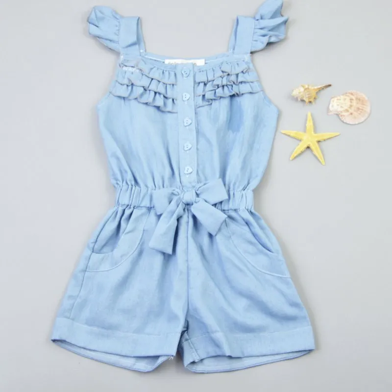 Kids Girls Denim Blue Cotton Romper