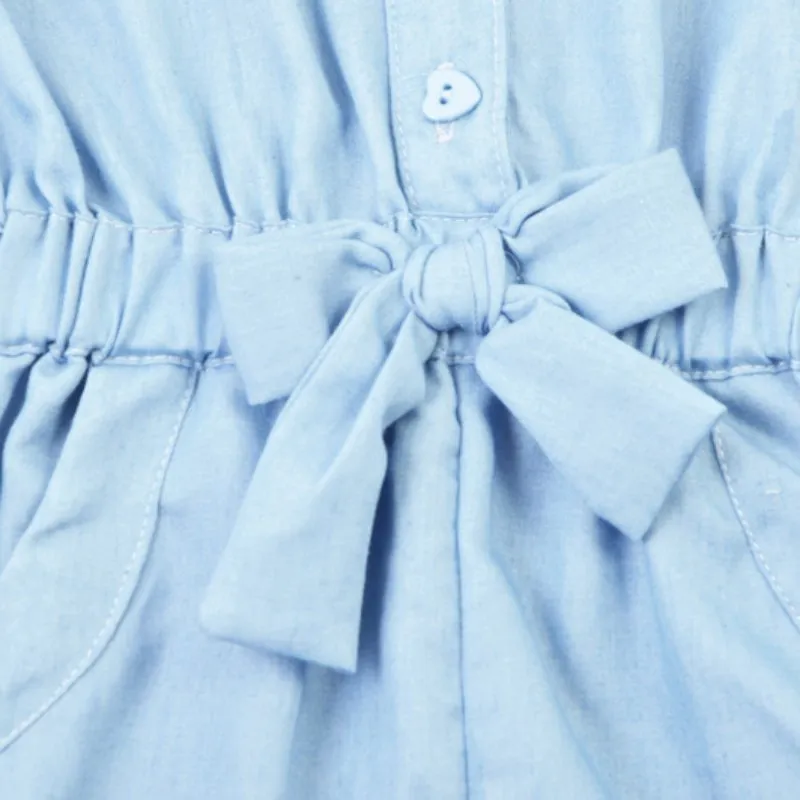 Kids Girls Denim Blue Cotton Romper
