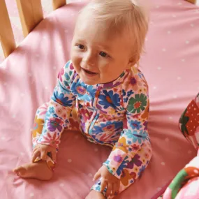 Kip and Co Rainbow Flowers Long Sleeve Zip Romper