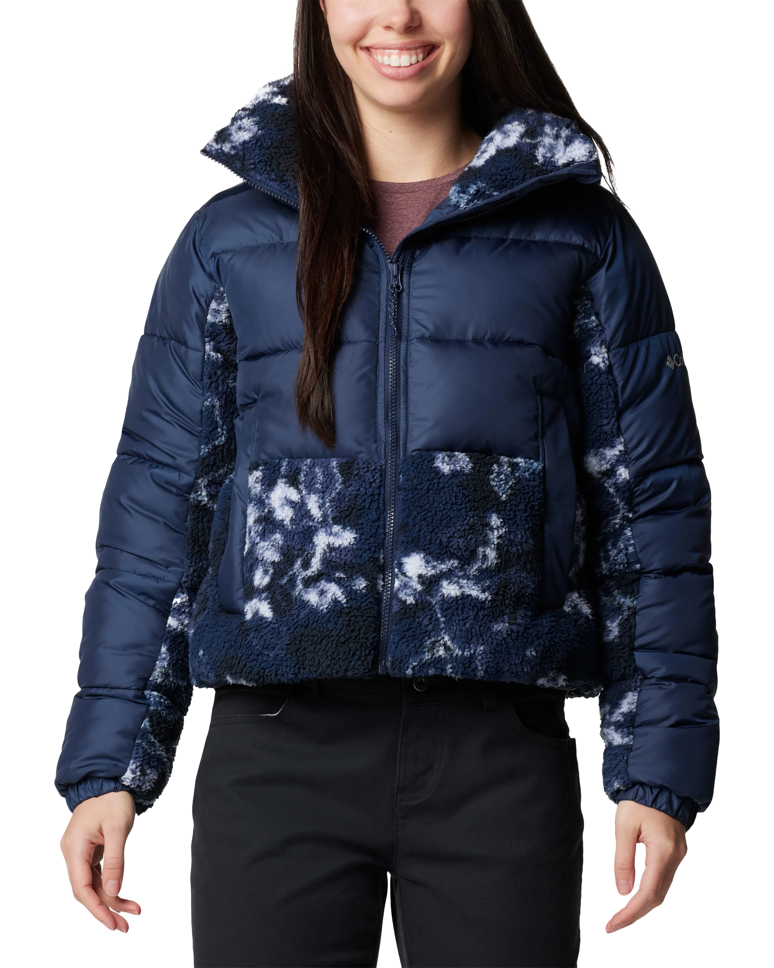 Leadbetter Point II Print Sherpa Hybrid Jacket in Collegiate Navy & Collegiate Navy Shadowvines