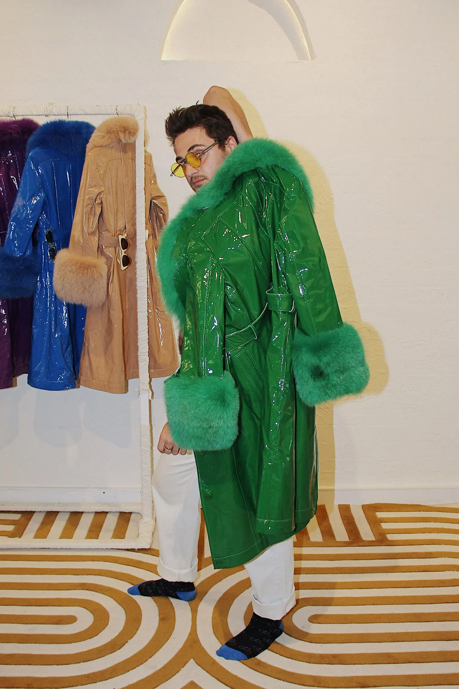 London Patent Coat in Jade