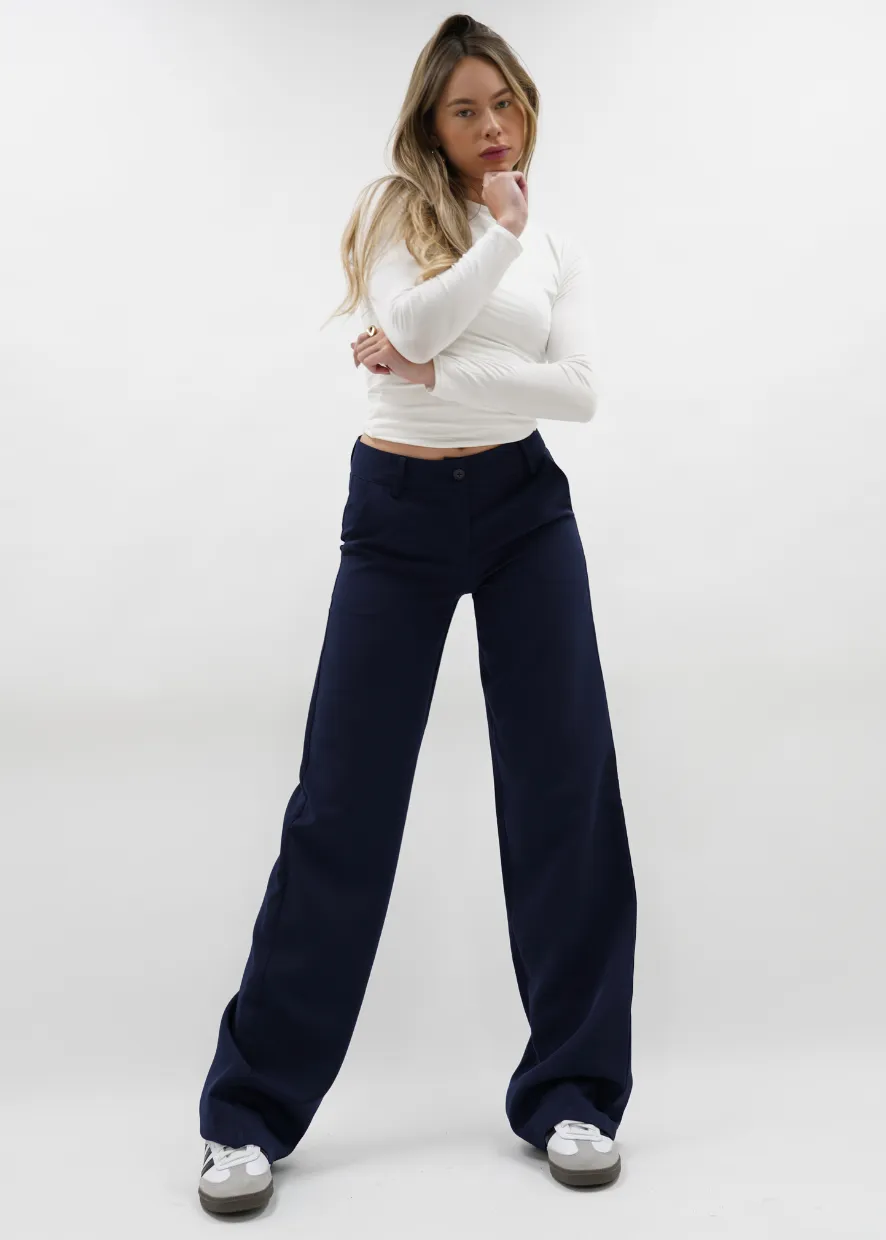 Low/mid waist straight leg pants casual night blue (REGULAR)
