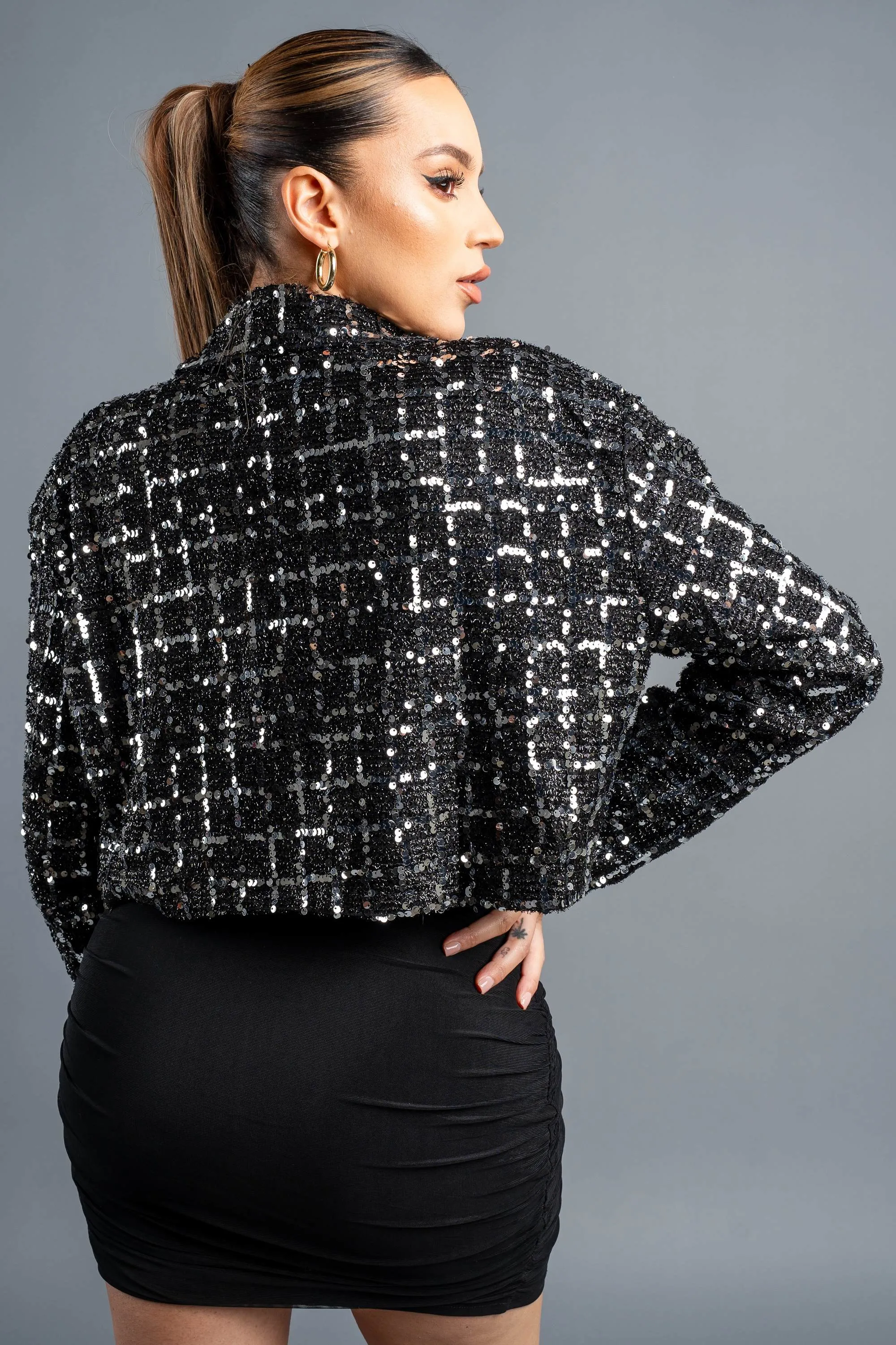 LUXE SEQUINS TWEED CROPPED BLAZER JACKET