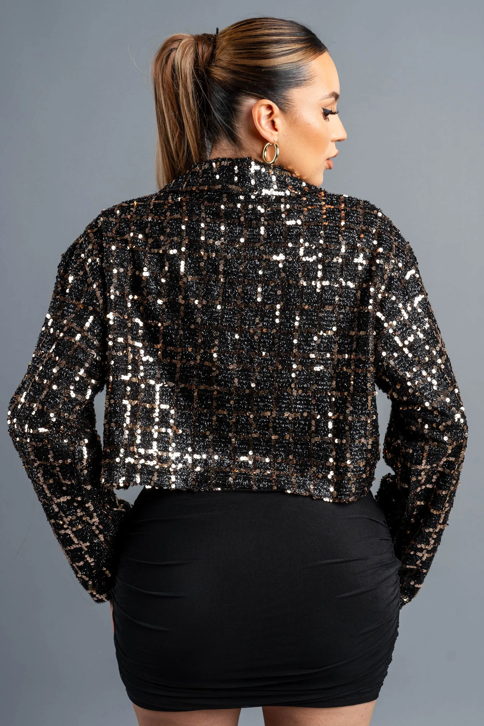 LUXE SEQUINS TWEED CROPPED BLAZER JACKET