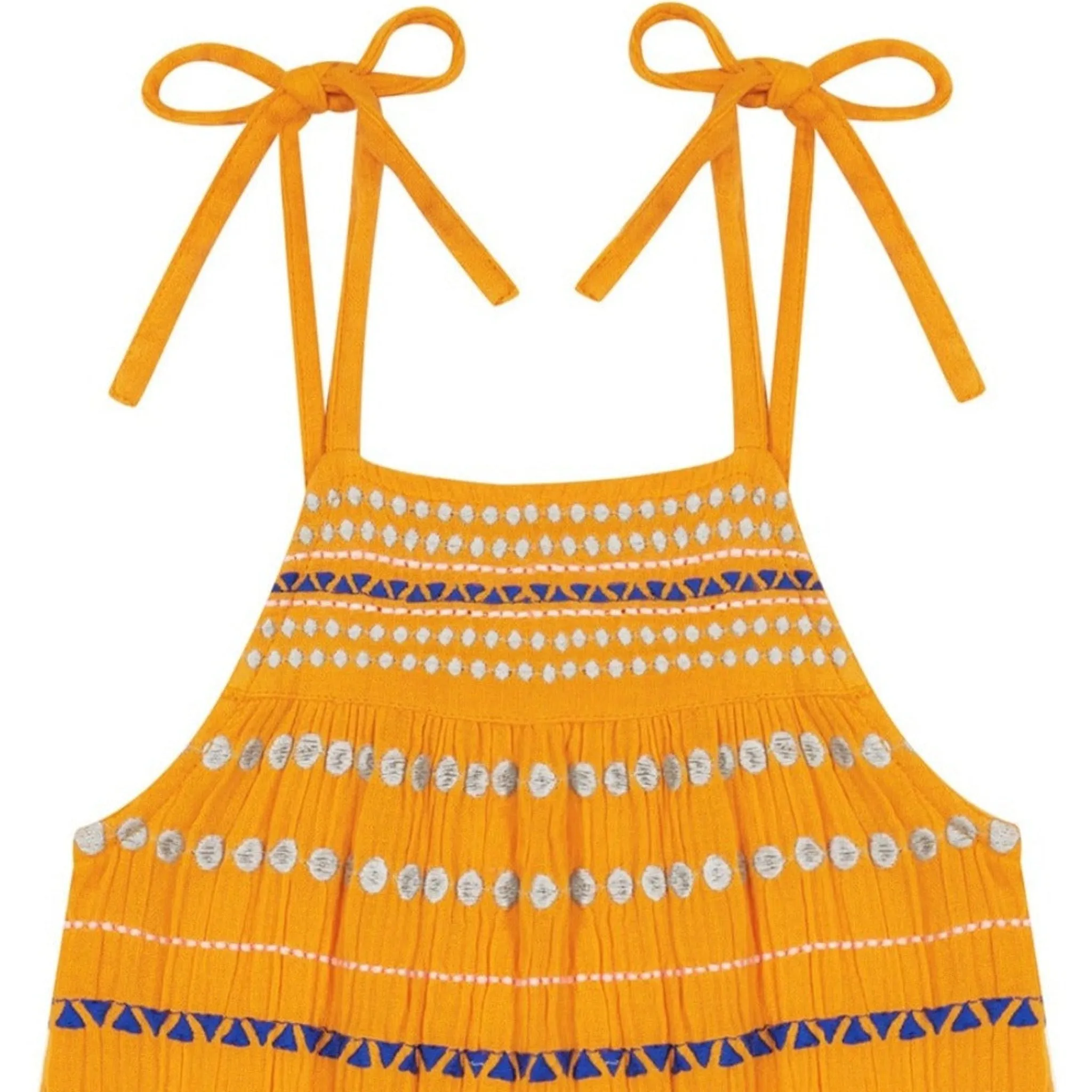 Marley Shoulder Tie Baby Romper Marigold Embroidery