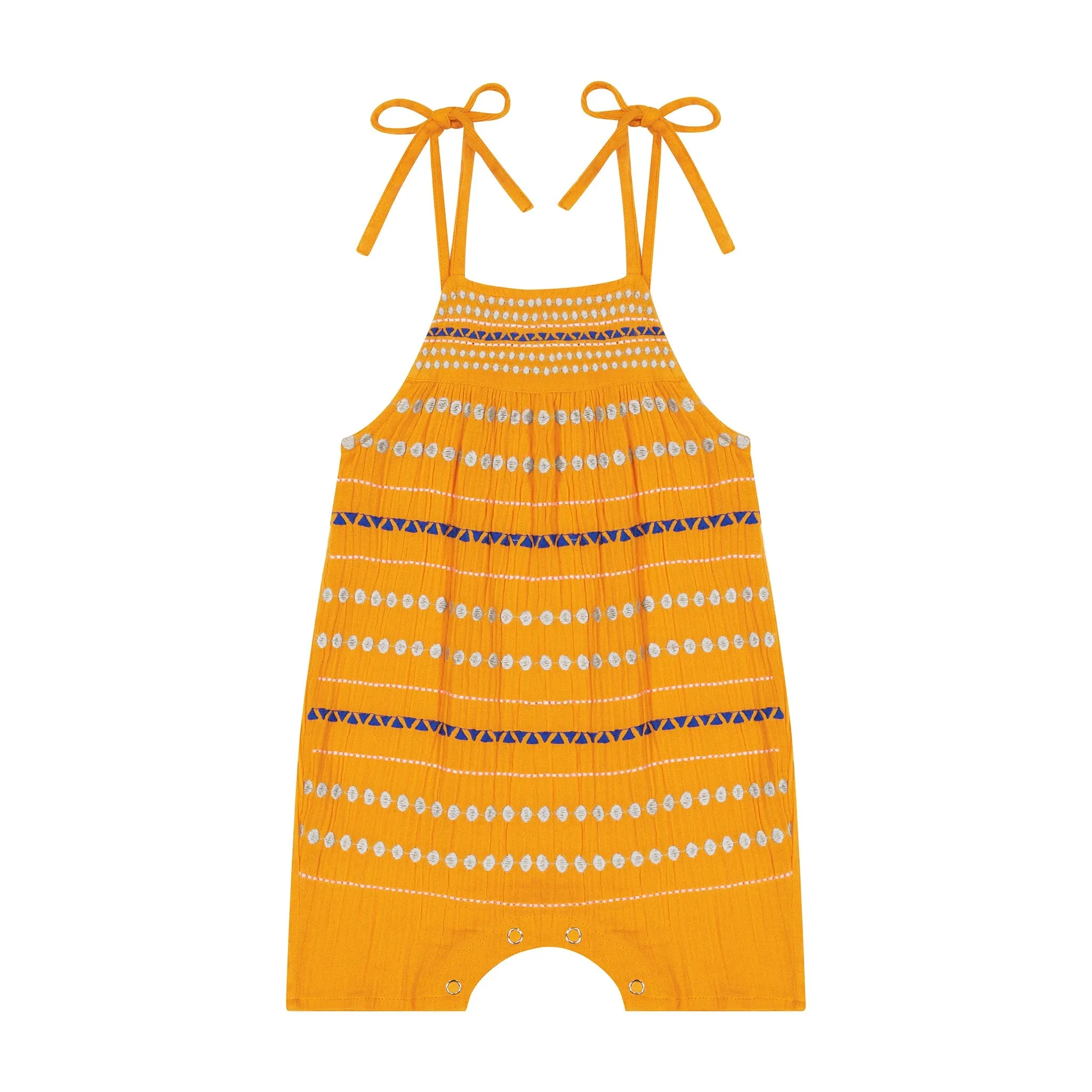 Marley Shoulder Tie Baby Romper Marigold Embroidery