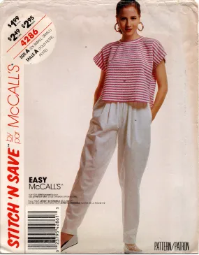 McCall's 4286 EASY Stretch Pullover Top & Pants with Pockets 1980s Vintage Sewing Pattern Size 6 - 12 UNCUT Factory Folded