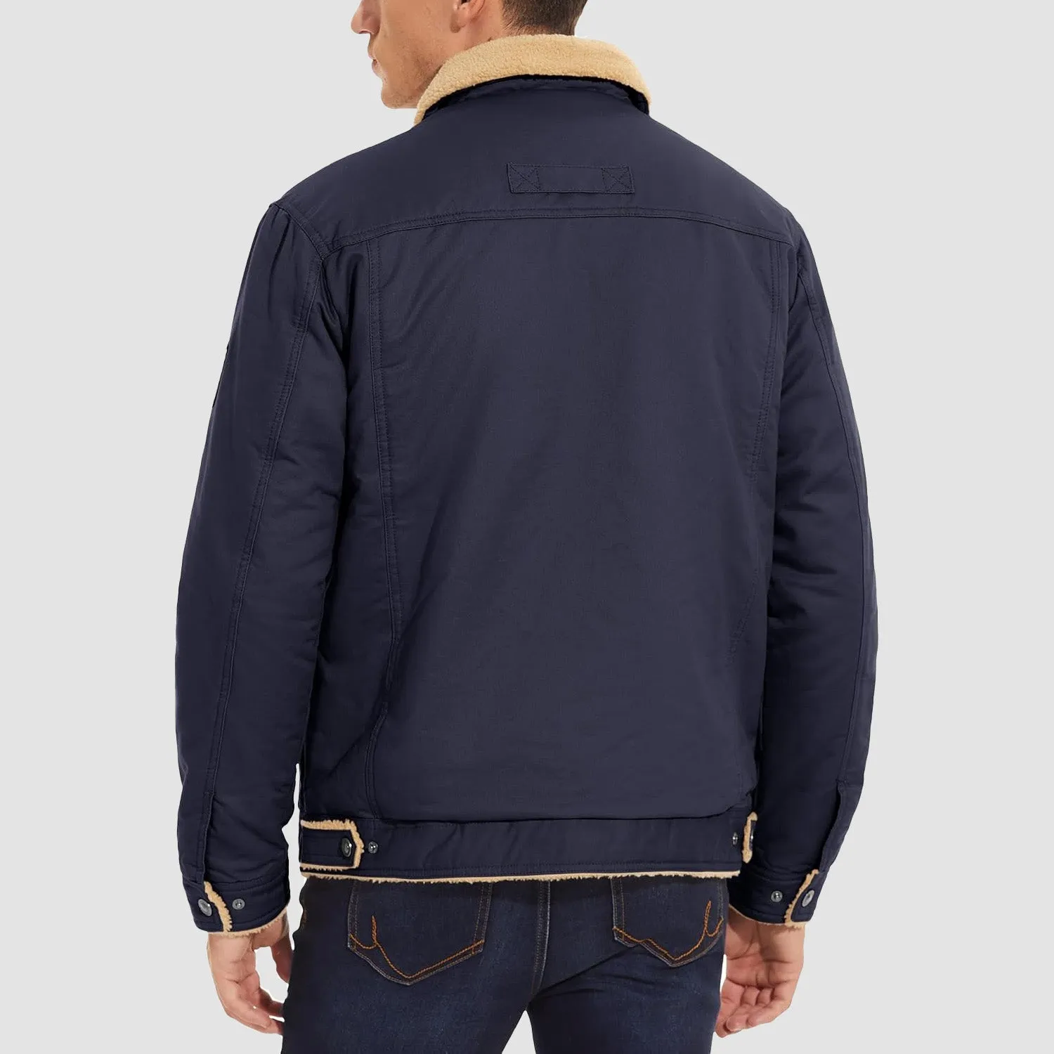Men's Lined Sherpa Jacket - Warm Multi Pocket Trucker Coat