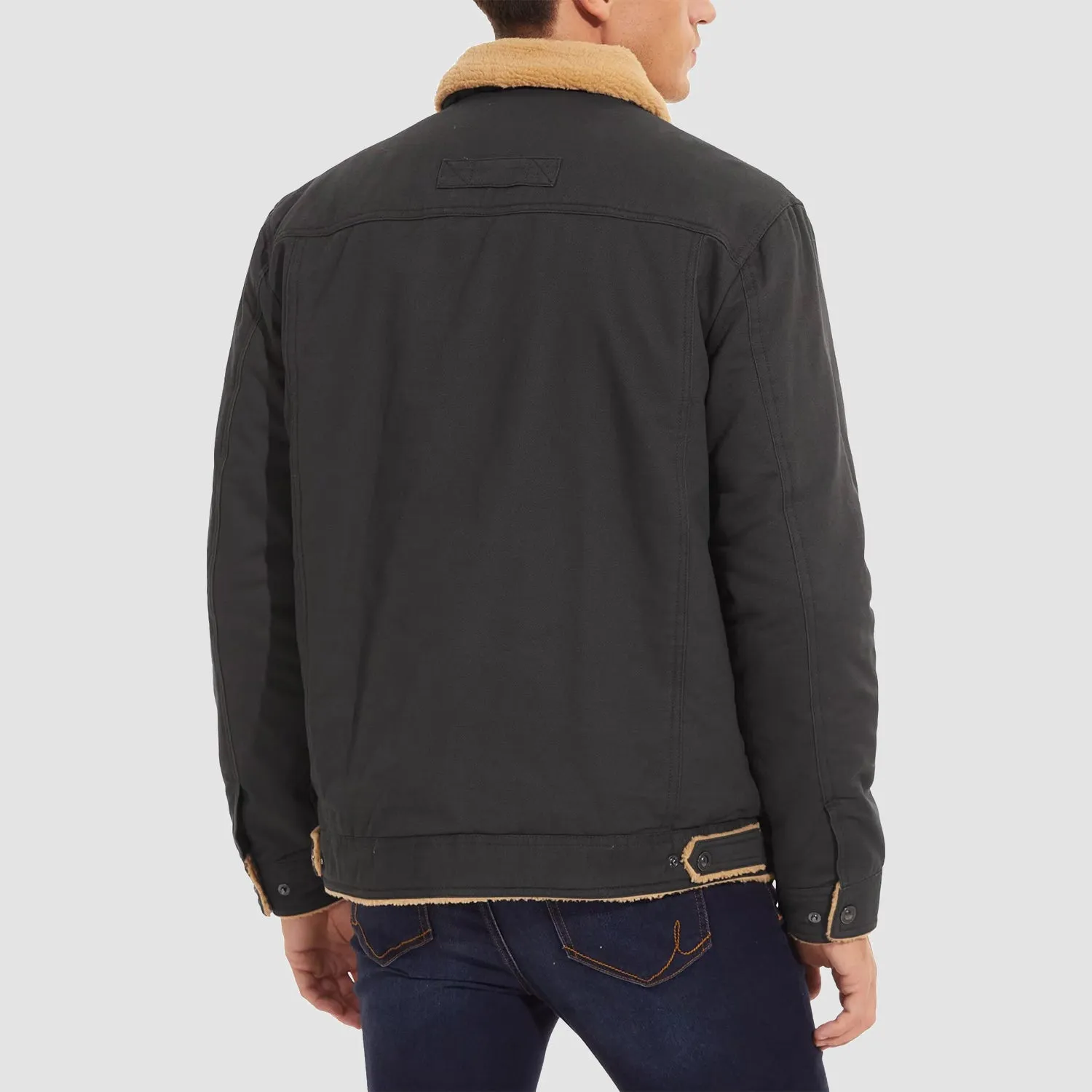 Men's Lined Sherpa Jacket - Warm Multi Pocket Trucker Coat