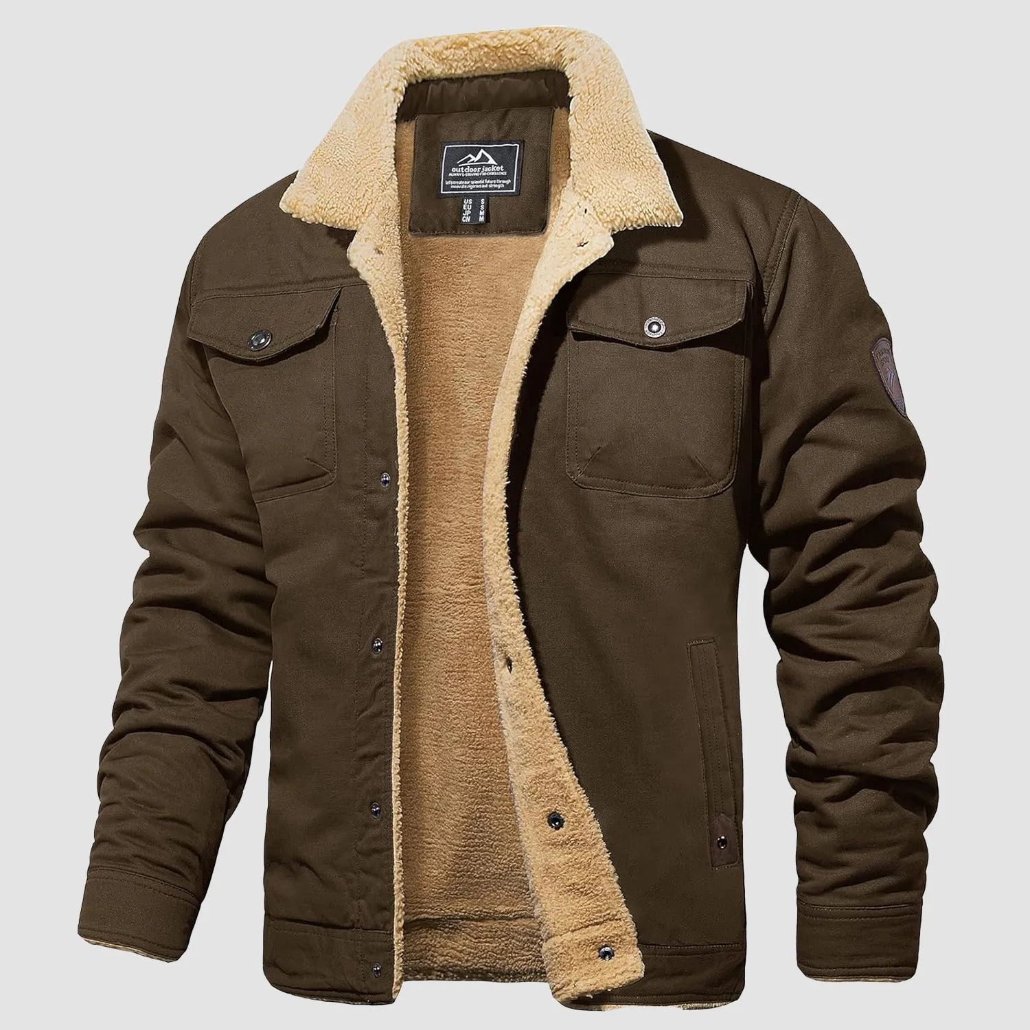 Men's Lined Sherpa Jacket - Warm Multi Pocket Trucker Coat