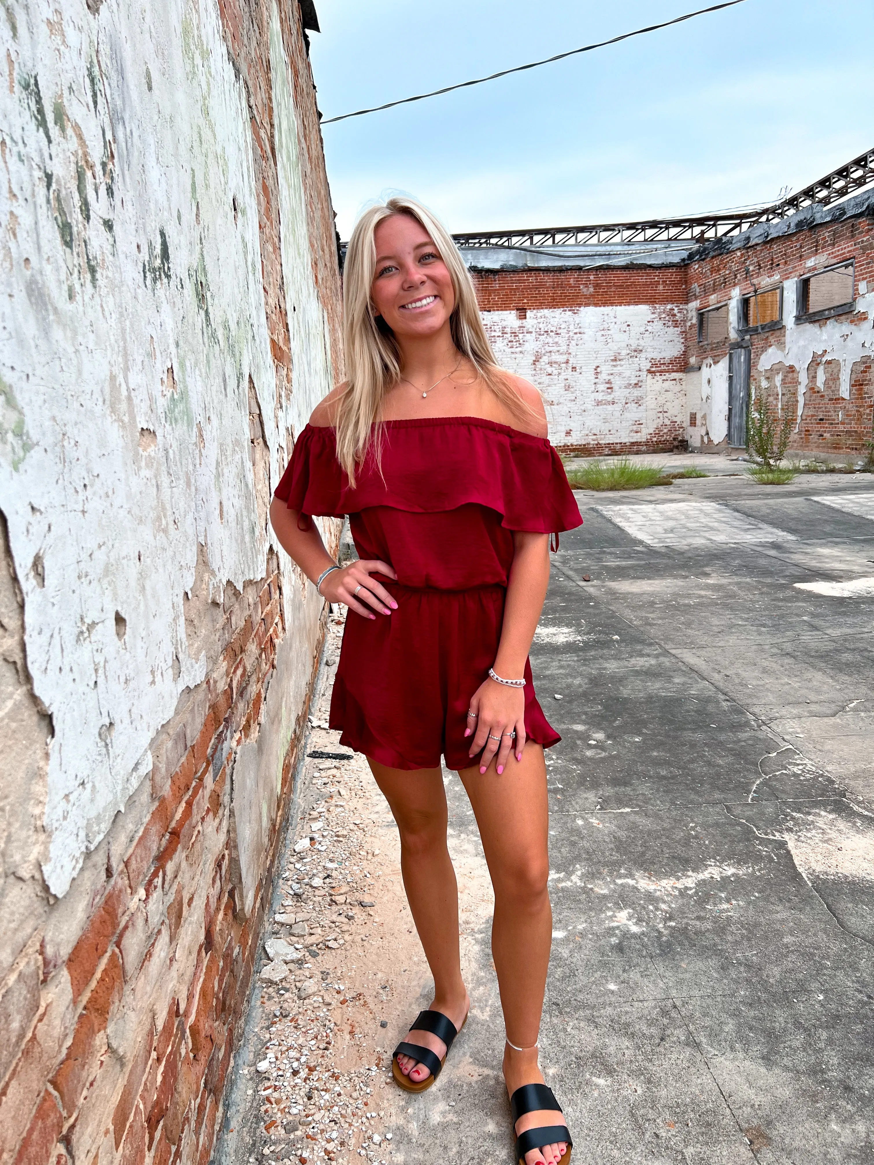 Mila Off The Shoulder Satin Romper