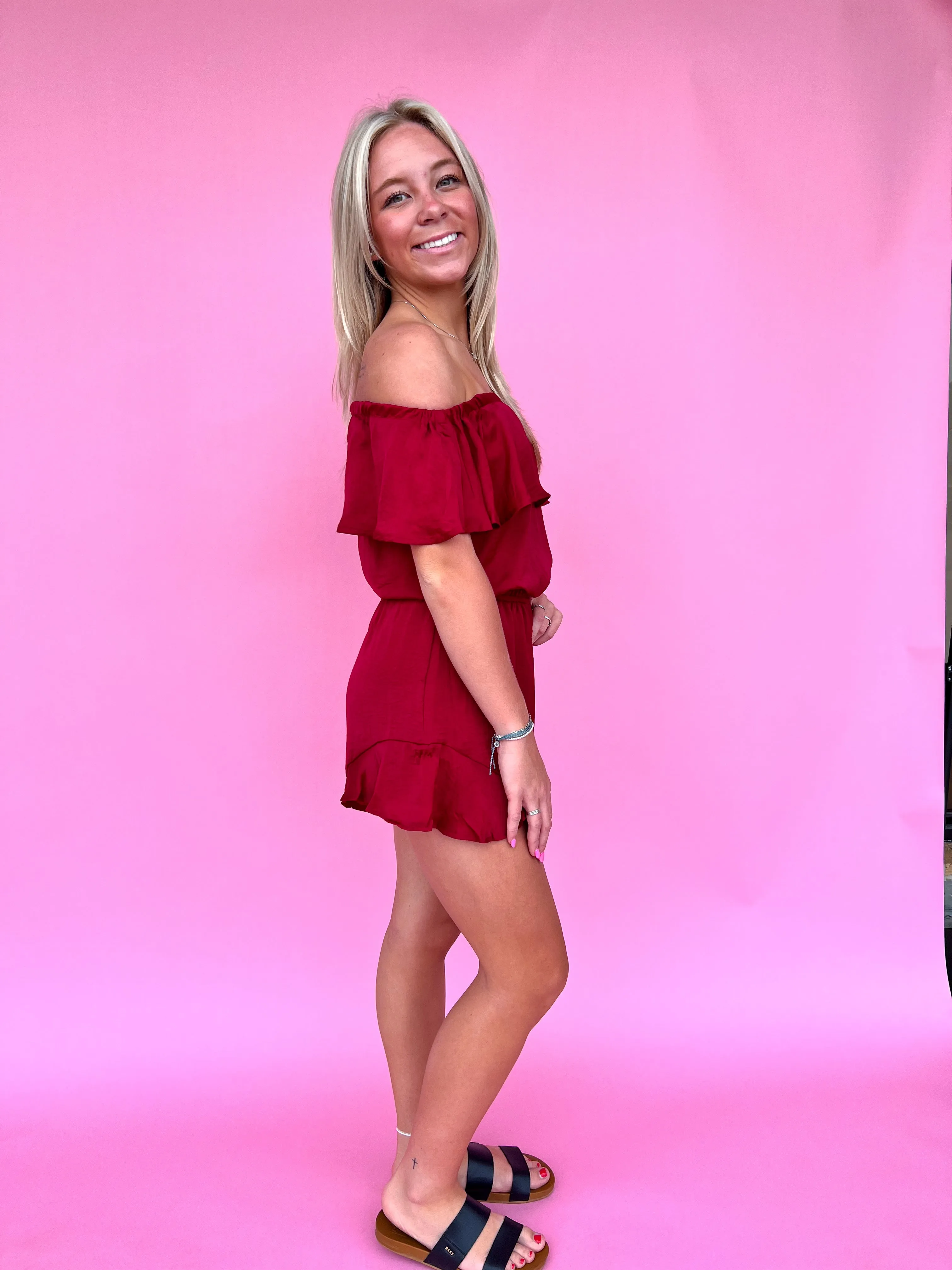 Mila Off The Shoulder Satin Romper