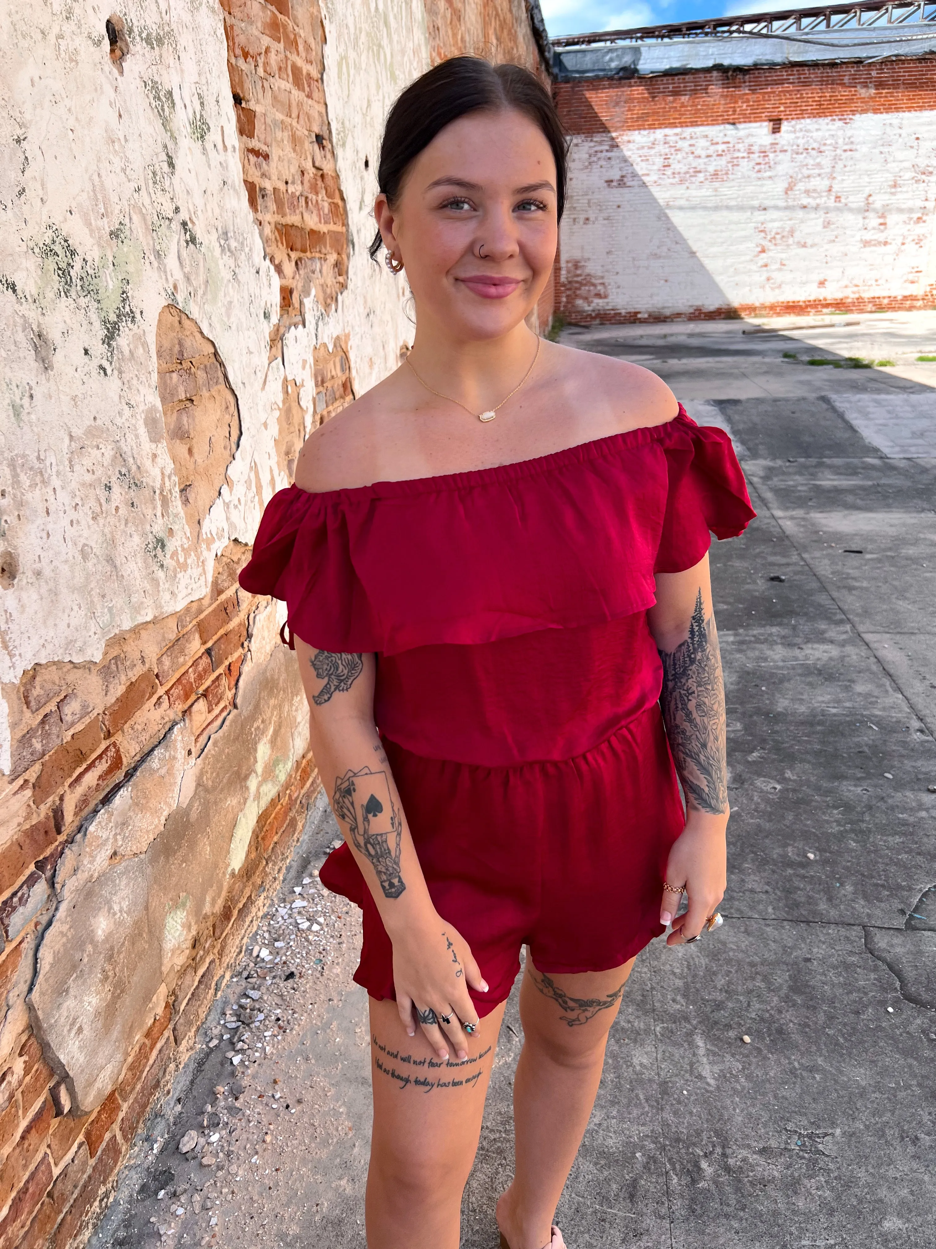 Mila Off The Shoulder Satin Romper