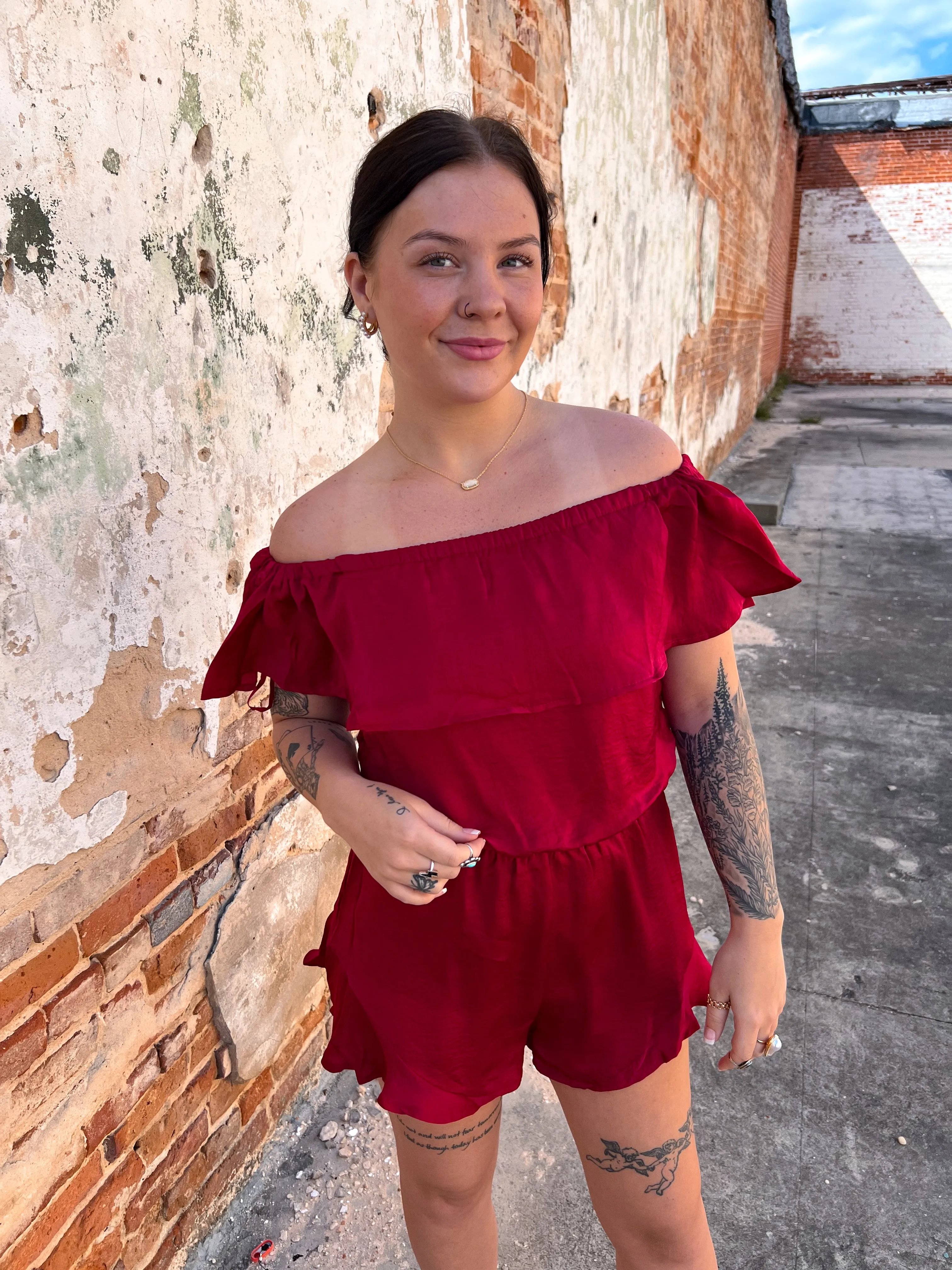 Mila Off The Shoulder Satin Romper