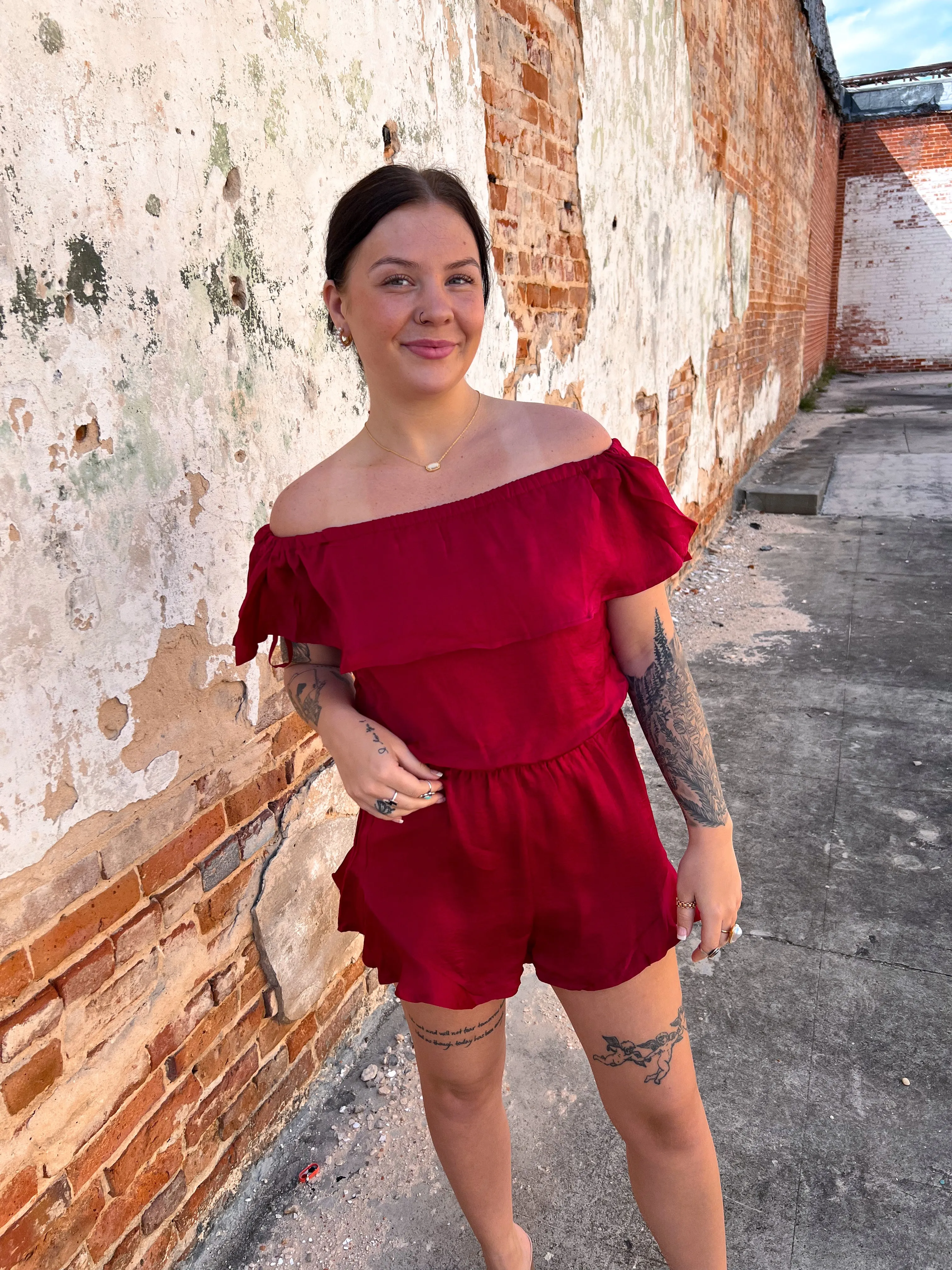 Mila Off The Shoulder Satin Romper