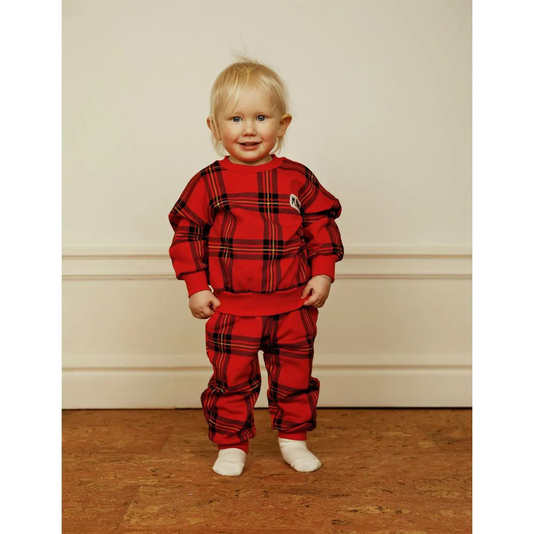 Mini Rodini Check AOP Sweatpants Red