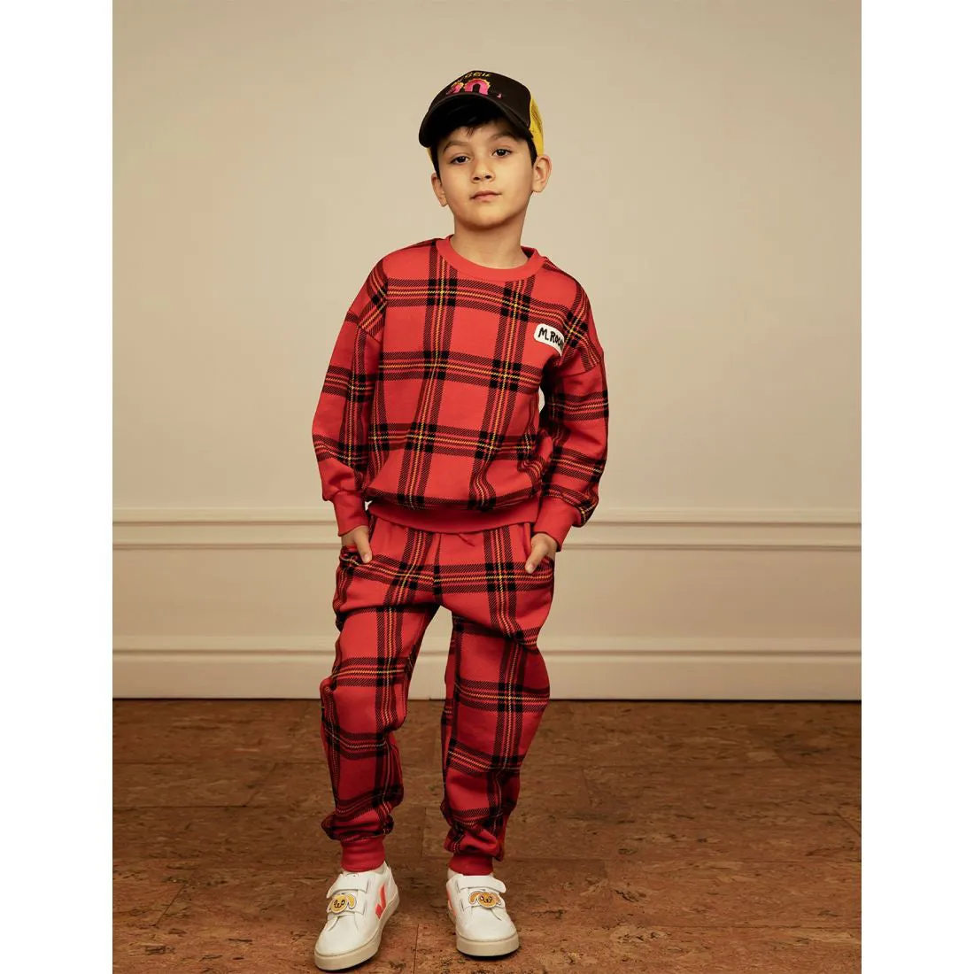 Mini Rodini Check AOP Sweatpants Red