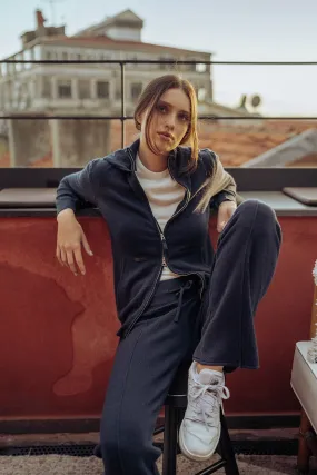 Navy Blue Cashmere and Wool Recycled Recycled Cashmere Women's Knitwear Sweatpants