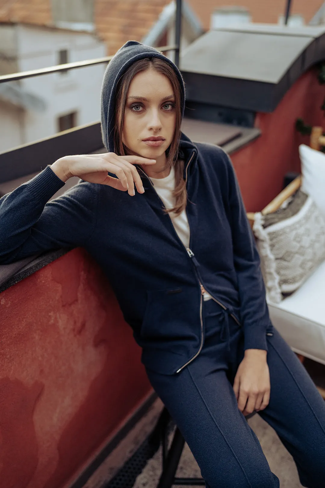 Navy Blue Cashmere and Wool Recycled Recycled Cashmere Women's Knitwear Sweatpants