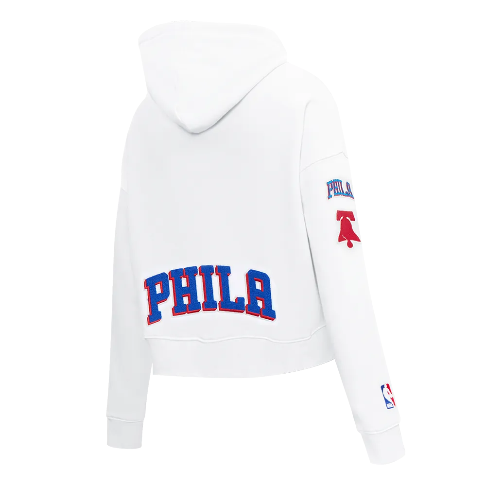 NBA PHILADELPHIA 76ERS CLASSIC WOMEN'S CROPPED PO HOODIE (WHITE)