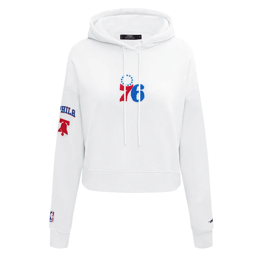 NBA PHILADELPHIA 76ERS CLASSIC WOMEN'S CROPPED PO HOODIE (WHITE)