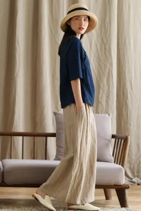 New style loose little above ankle length linen wide leg pants for women summer 190032