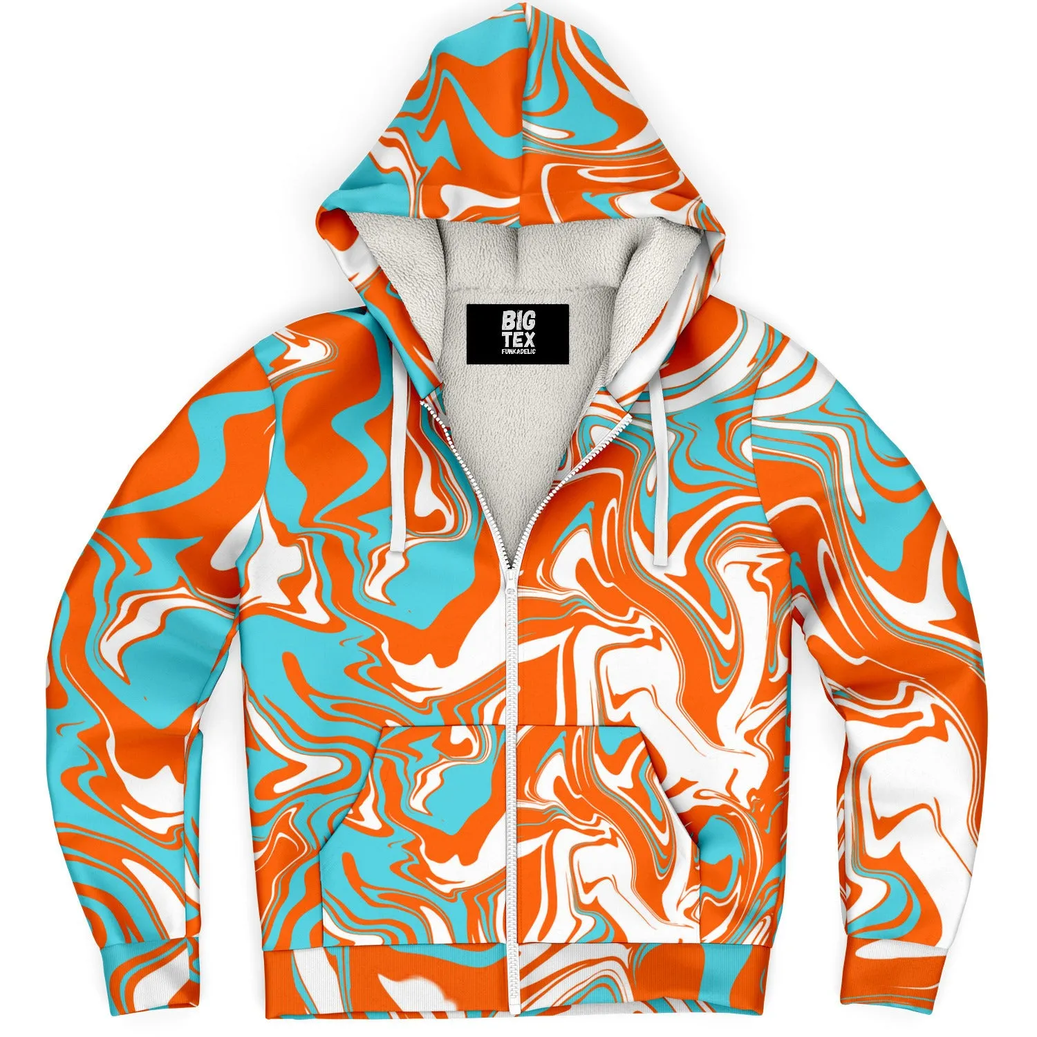 Orange Turquoise and White Oil Spill Sherpa Hoodie