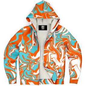 Orange Turquoise and White Oil Spill Sherpa Hoodie