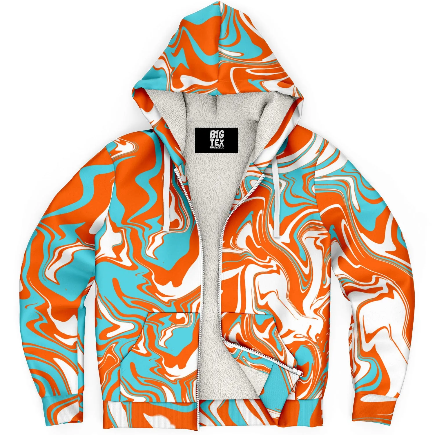 Orange Turquoise and White Oil Spill Sherpa Hoodie
