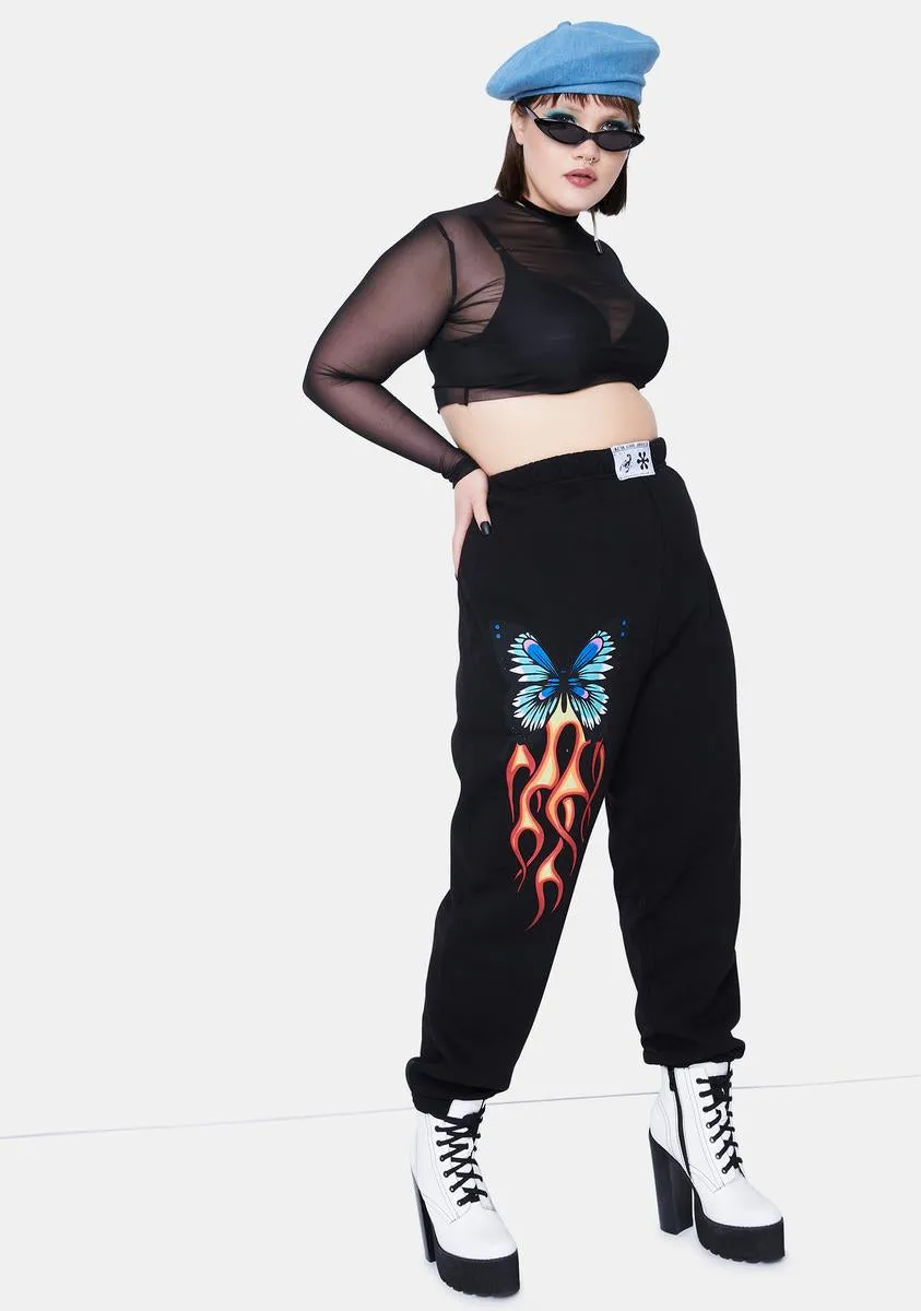 Plus Gray Butterfly Jogger Sweatpants