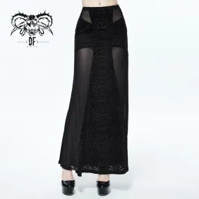 'Poison Heart' Gothic Printed Skirt With Mesh Panels