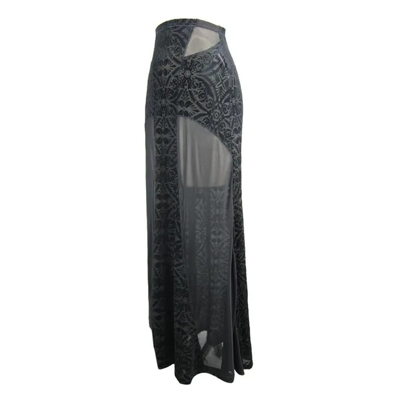 'Poison Heart' Gothic Printed Skirt With Mesh Panels
