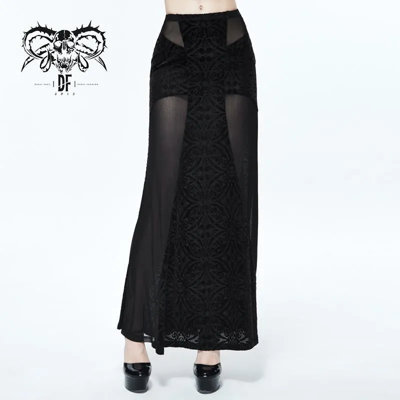 'Poison Heart' Gothic Printed Skirt With Mesh Panels