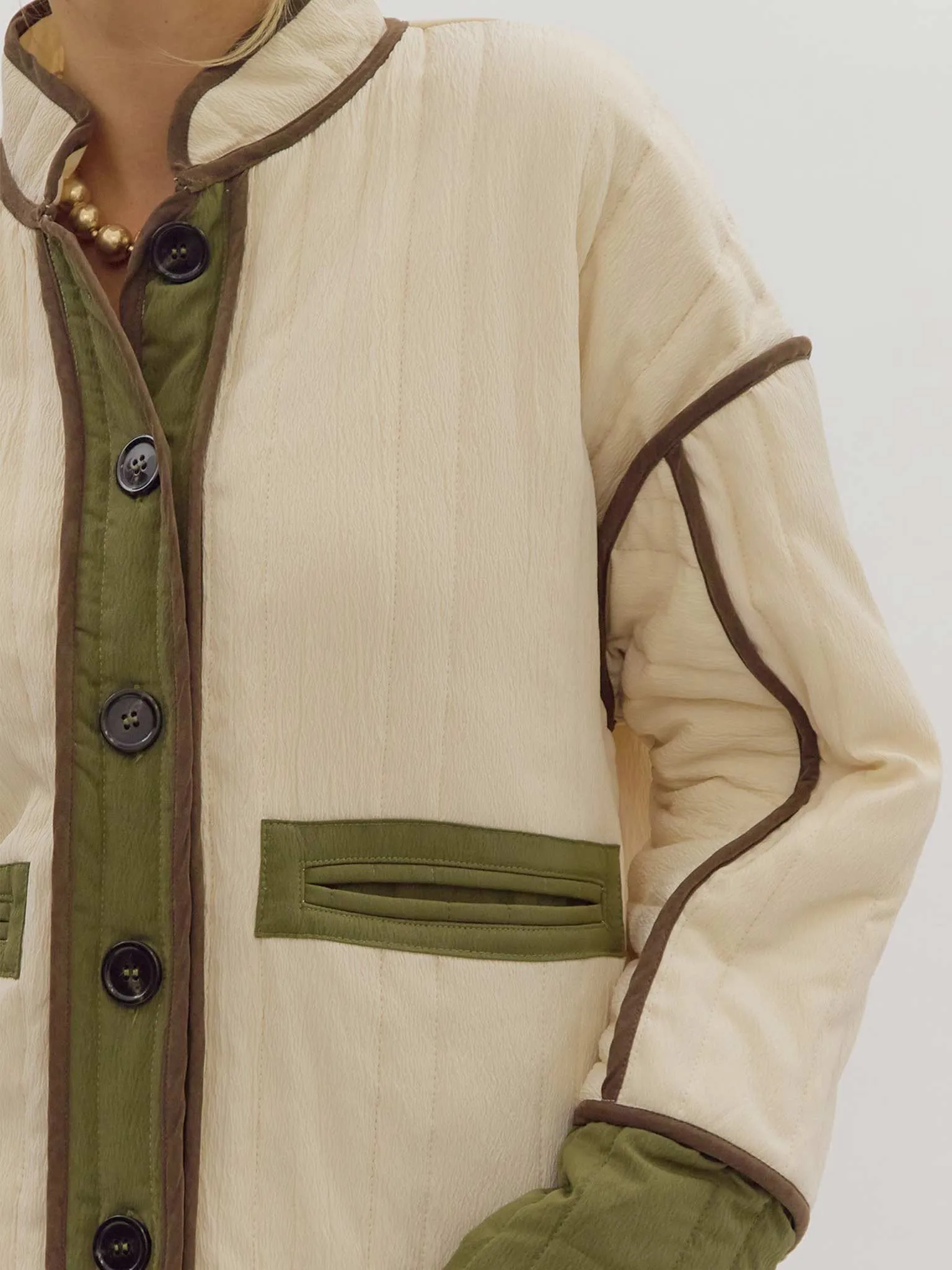 Quilted Cropped Jacket with Contrast Trim