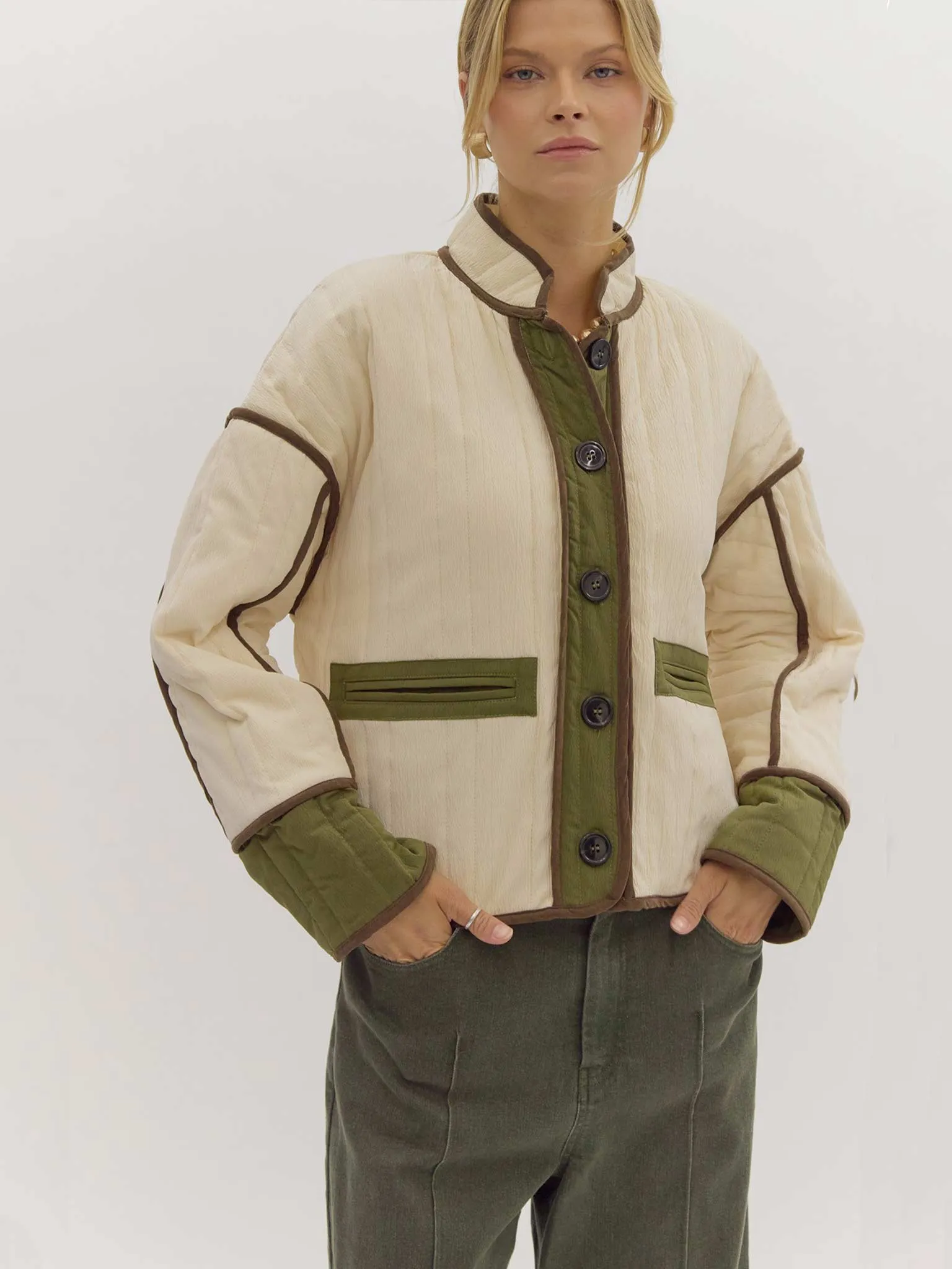Quilted Cropped Jacket with Contrast Trim